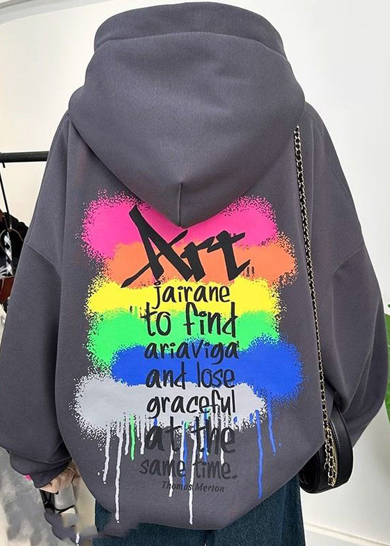 Fashion Grey Hooded Cartoon Print Cotton Sweatshirts Spring YF010 ABC