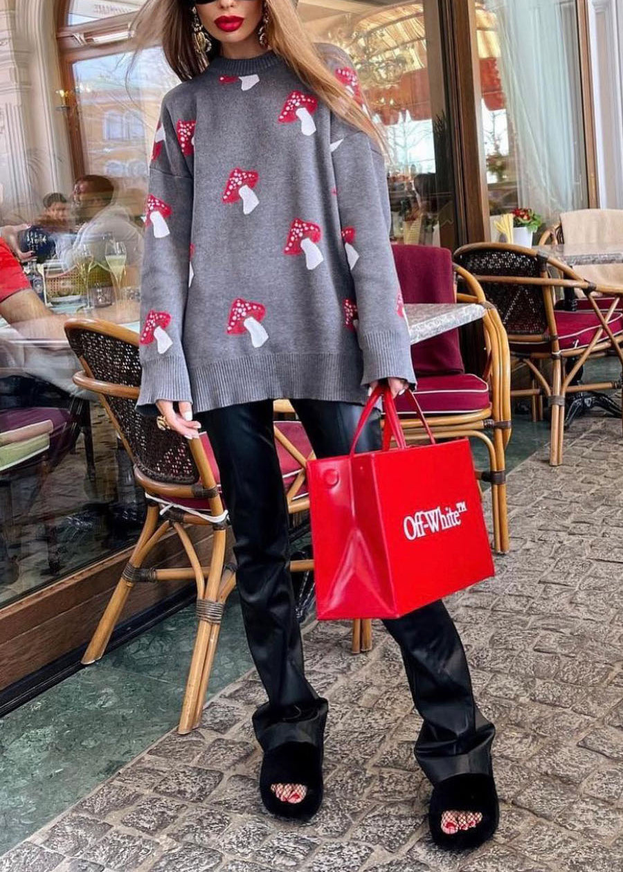 Fashion Grey O Neck Jacquard Thick Knit Sweater Fall QY020 BB-ZS-WM-NTP241002