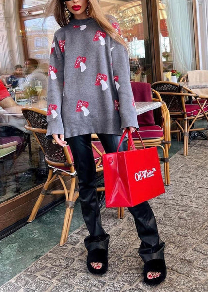 Fashion Grey O Neck Jacquard Thick Knit Sweater Fall QY020 BB-ZS-WM-NTP241002