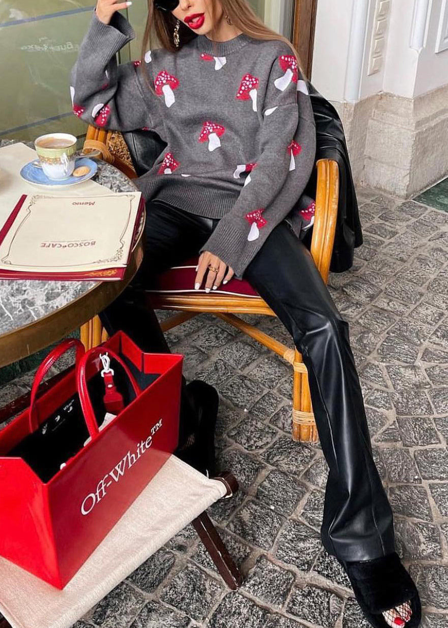 Fashion Grey O Neck Jacquard Thick Knit Sweater Fall QY020 BB-ZS-WM-NTP241002