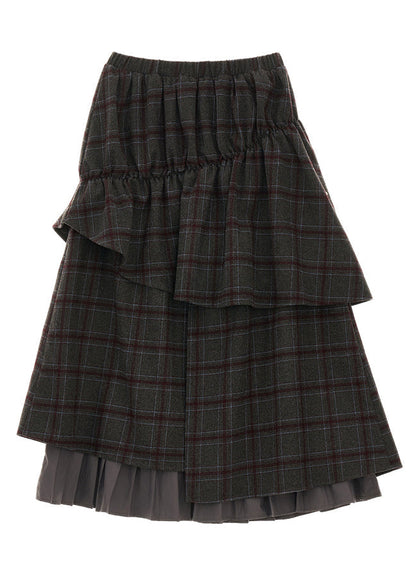 Fashion Grey Plaid False Two Pieces Patchwork Cotton Skirts Fall WP047 NZ-SKTS241107