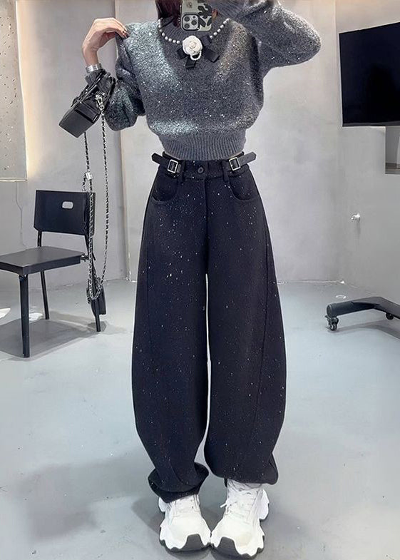 Fashion Grey Sequins Warm Fleece Woolen Pants Spring YO19 ABC