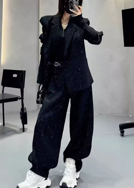 Fashion Grey Sequins Warm Fleece Woolen Pants Spring YO19 ABC