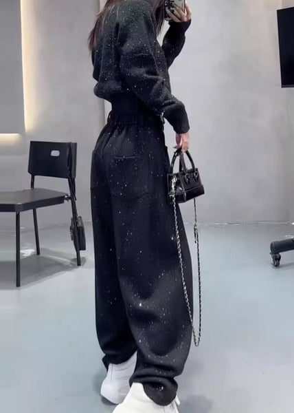 Fashion Grey Sequins Warm Fleece Woolen Pants Spring YO19 ABC