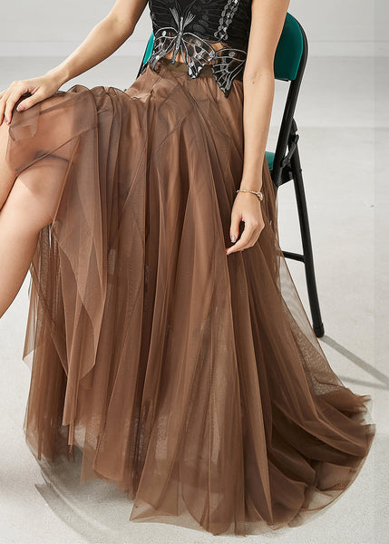 Fashion Khaki Exra Large Hem Nail Bead Tulle Skirts Spring YU1018 Ada Fashion