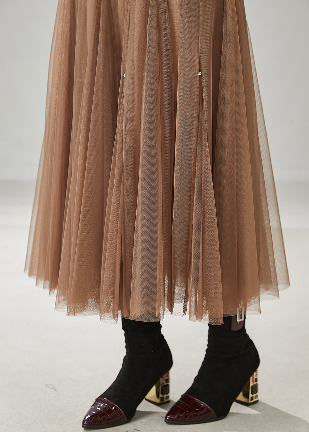 Fashion Khaki Exra Large Hem Nail Bead Tulle Skirts Spring YU1018 Ada Fashion