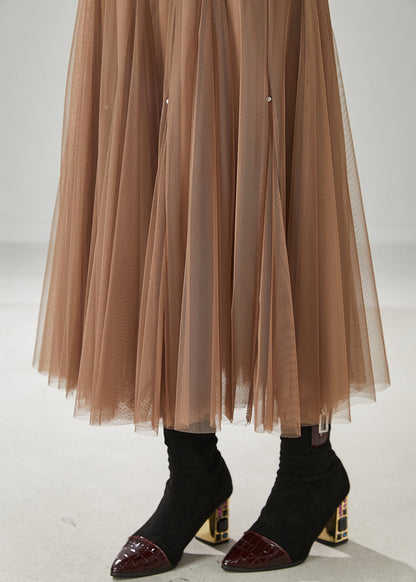 Fashion Khaki Exra Large Hem Nail Bead Tulle Skirts Spring YU1018 Ada Fashion