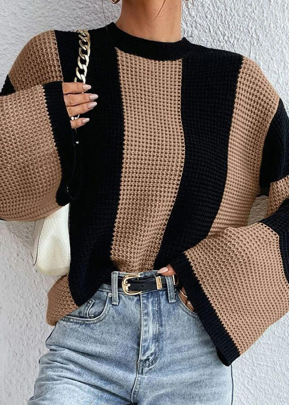 Fashion Khaki O Neck Striped Women Knit Sweaters Fall QY007 BB-ZS-WM-NTP241002