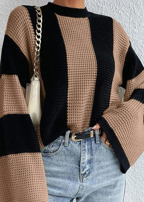 Fashion Khaki O Neck Striped Women Knit Sweaters Fall QY007 BB-ZS-WM-NTP241002