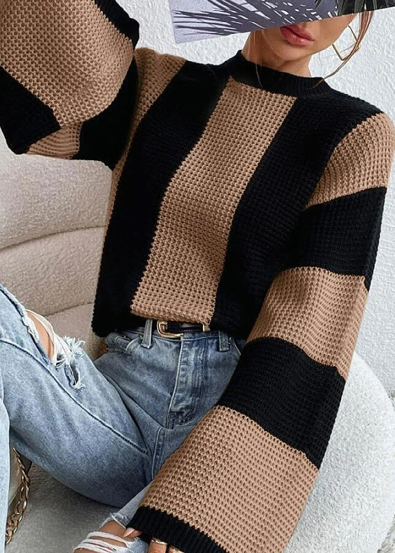 Fashion Khaki O Neck Striped Women Knit Sweaters Fall QY007 BB-ZS-WM-NTP241002