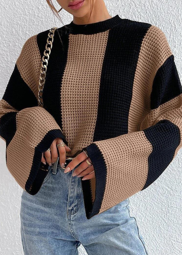 Fashion Khaki O Neck Striped Women Knit Sweaters Fall QY007 BB-ZS-WM-NTP241002