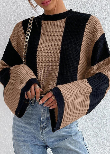Fashion Khaki O Neck Striped Women Knit Sweaters Fall QY007 BB-ZS-WM-NTP241002