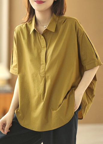 Cotton Patchwork Summer Pan Collar Peter Fashion Khaki Shirts FashionChic