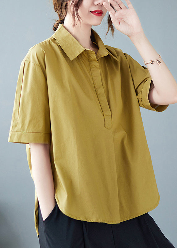 Cotton Patchwork Summer Pan Collar Peter Fashion Khaki Shirts FashionChic