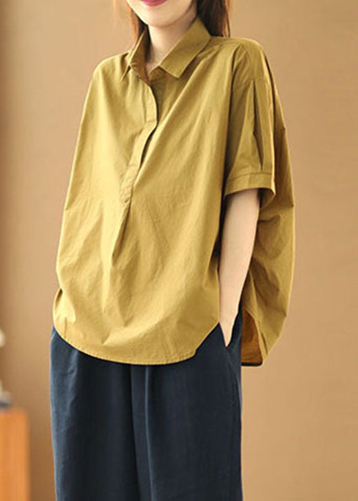 Cotton Patchwork Summer Pan Collar Peter Fashion Khaki Shirts FashionChic