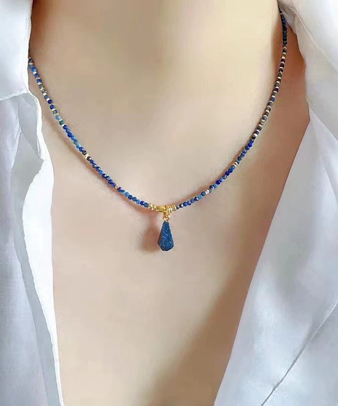 Fashion Klein Blue Sterling Silver Overgild Bluestone Beading Two Piece Set Pendant Necklace PO045 JEW-TPIEC240729