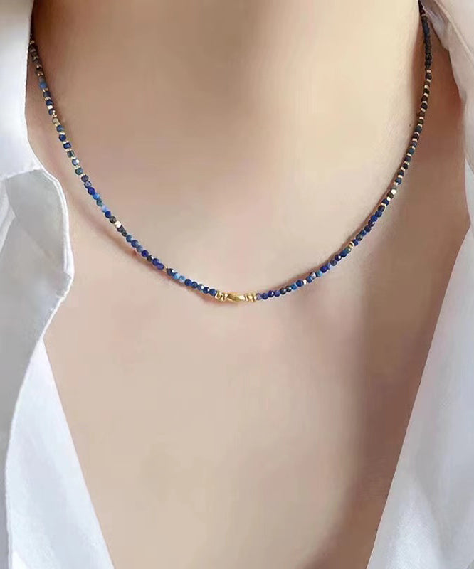 Fashion Klein Blue Sterling Silver Overgild Bluestone Beading Two Piece Set Pendant Necklace PO045 JEW-TPIEC240729