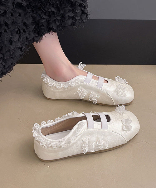 Silver Shoes Fashion Lace Splicing Flat Faux Leather FashionChic