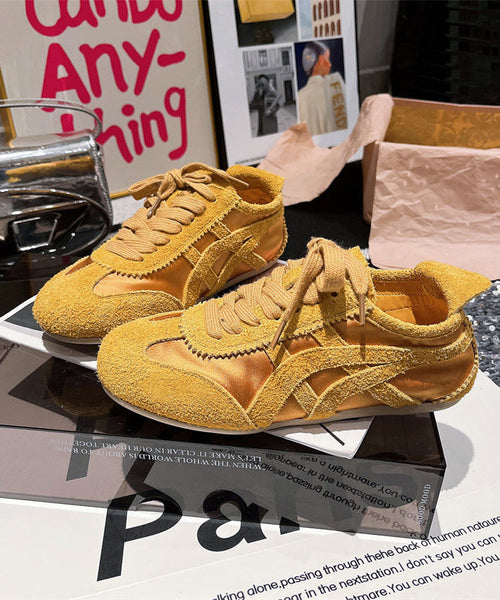 Fashion Lace Up Splicing Sport Flats Yellow Suede YC007 ABC