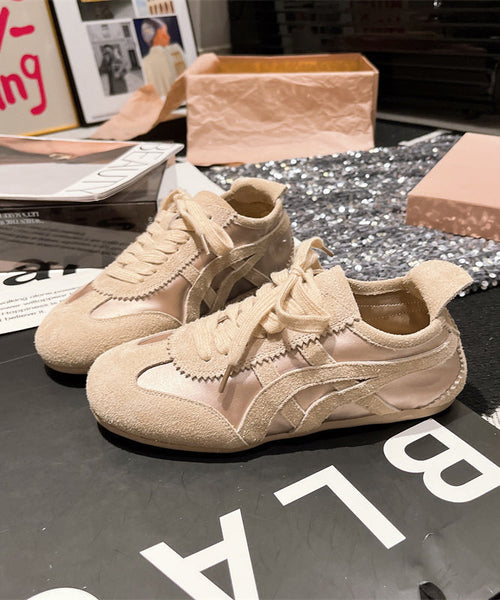 Fashion Lace Up Splicing Sport Flats Yellow Suede YC007 ABC