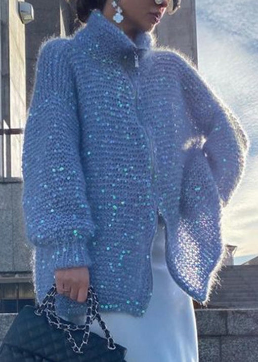 Fashion Light Camel Zip Up Sequins Knit Cardigan Spring YY019 ABC