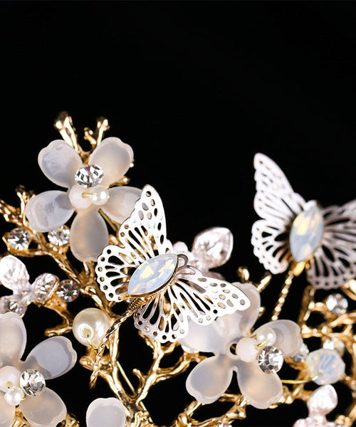 Fashion Light Gold Overgild Crystal Zircon Butterfly Floral Girl Crown IU035 TZ-FQ-HAI240802