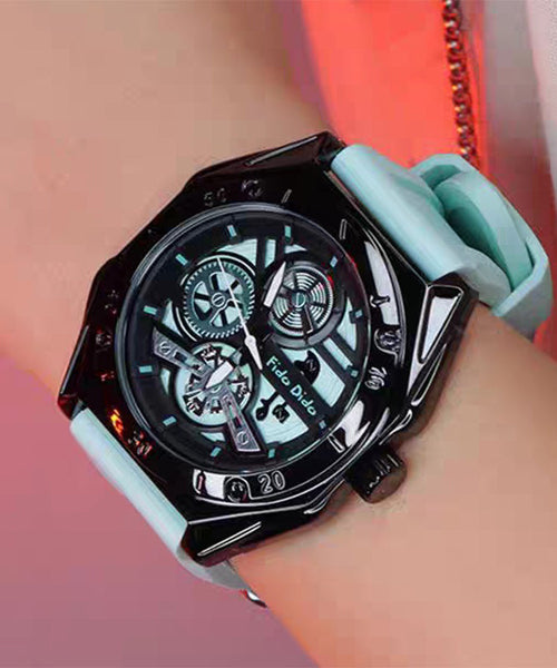 Fashion Rubber Green Out Quartz Light Silicone Hollow Movement FashionChic