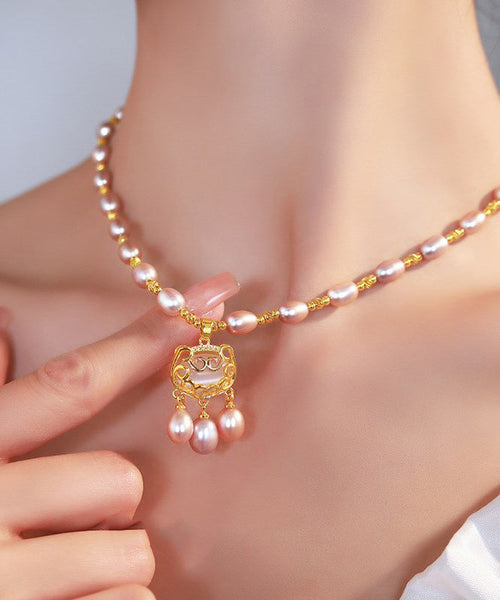 Light Purple Lock Safe Overgild Sterling Silver Fashion Pearl FashionChic