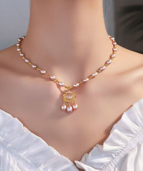 Light Purple Lock Safe Overgild Sterling Silver Fashion Pearl FashionChic