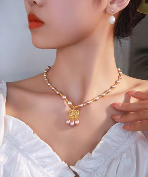 Light Purple Lock Safe Overgild Sterling Silver Fashion Pearl FashionChic