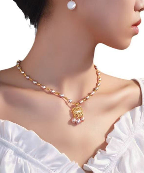 Light Purple Lock Safe Overgild Sterling Silver Fashion Pearl FashionChic