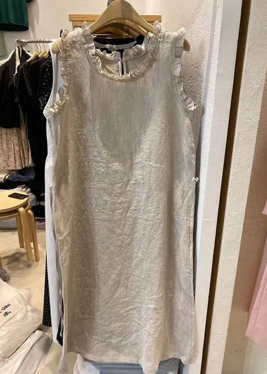 Fashion Loose Beige Ruffled Cotton Dresses Summer WW1020 Ada Fashion