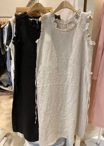 Fashion Loose Beige Ruffled Cotton Dresses Summer WW1020 Ada Fashion