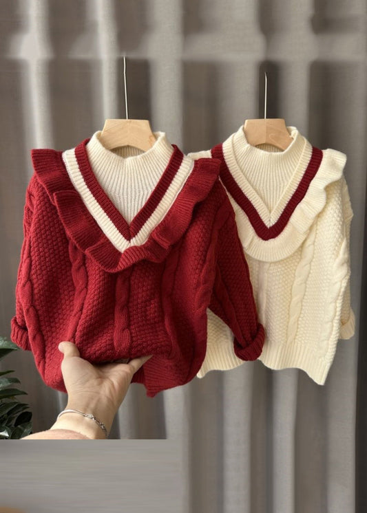 Fashion Mulberry Turtleneck Patchwork Fake Two Pieces Cotton Knit Kids Sweater Winter WL043 MM-RCTZ-NTGP241120