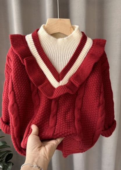 Fashion Mulberry Turtleneck Patchwork Fake Two Pieces Cotton Knit Kids Sweater Winter WL043 MM-RCTZ-NTGP241120