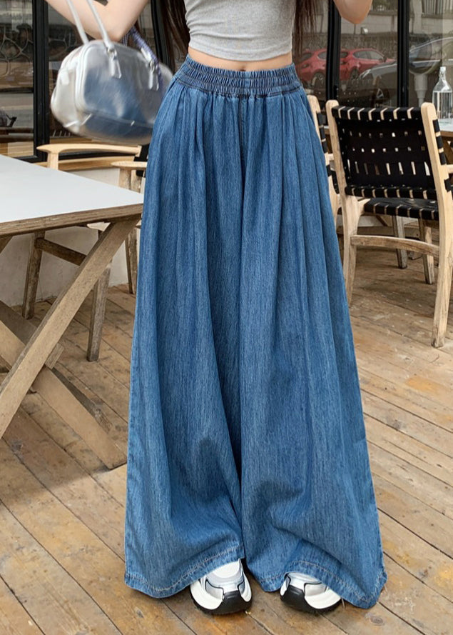 Pants Denim Summer Leg Navy Wide Waist Elastic Fashion FashionChic