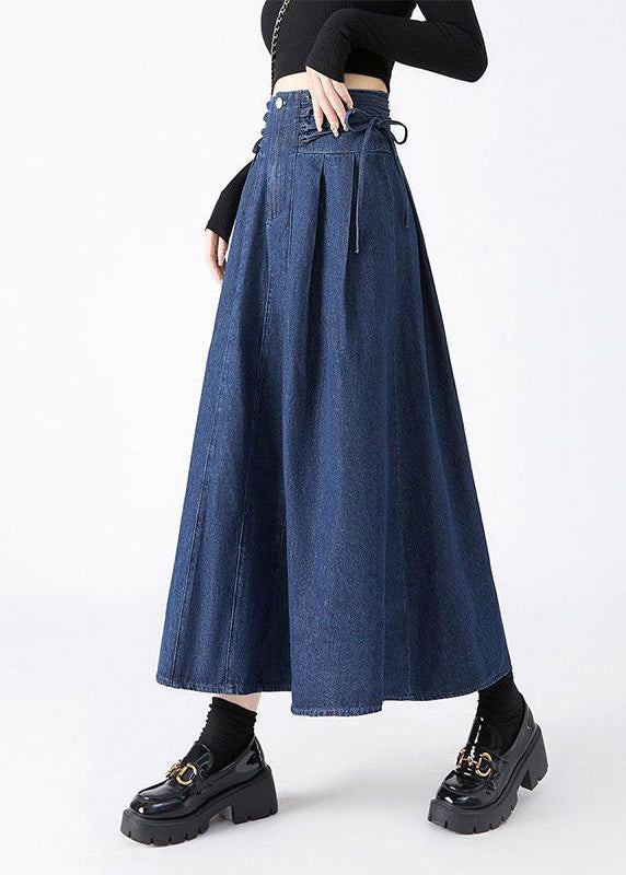 Maxi Spring Skirts Navy Fashion Patchwork Tie Waist Denim FashionChic