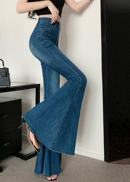 Fashion Navy Tummy Control Denim Bell-bottom Trousers Spring YF032 ABC