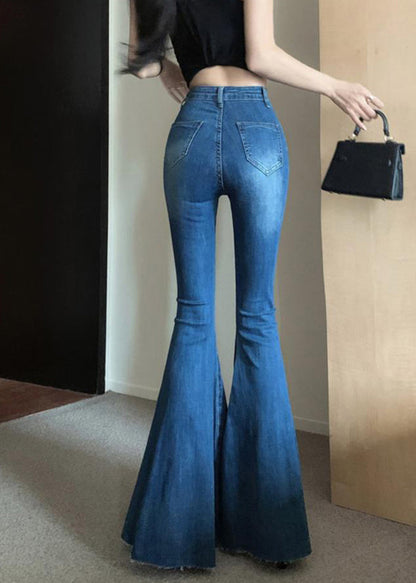 Fashion Navy Tummy Control Denim Bell-bottom Trousers Spring YF032 ABC