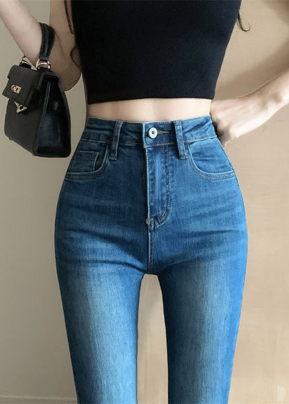 Fashion Navy Tummy Control Denim Bell-bottom Trousers Spring YF032 ABC