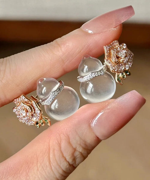 Fashion Nude Alloy Zircon Chalcedony Gourd Floral Stud Earrings II054 JEW-EAR240825