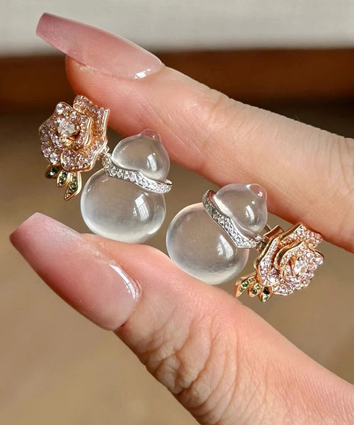Fashion Nude Alloy Zircon Chalcedony Gourd Floral Stud Earrings II054 JEW-EAR240825