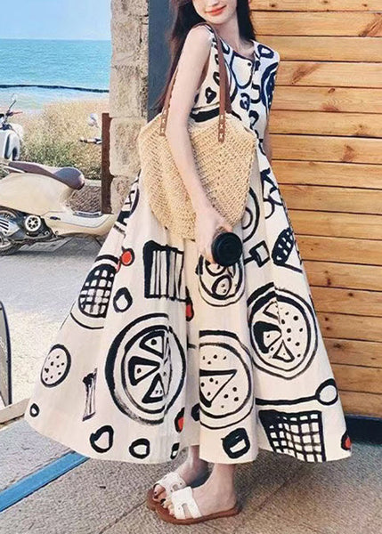 Graffiti Dress Neck O Fashion Sleeveless Cotton Print Long FashionChic