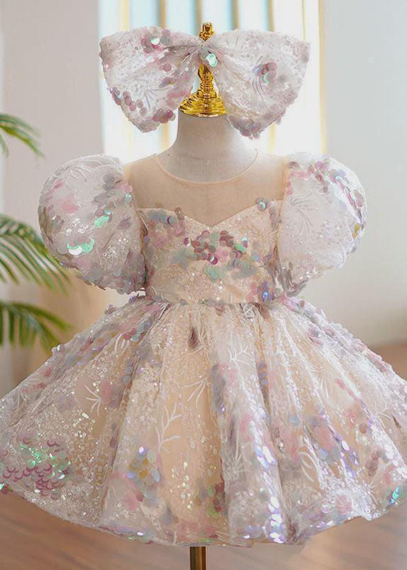 Fashion O-Neck Sequins Patchwork Tulle Kids Maxi Dress Summer YS018 ABC