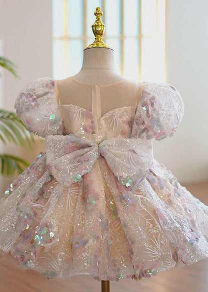 Fashion O-Neck Sequins Patchwork Tulle Kids Maxi Dress Summer YS018 ABC