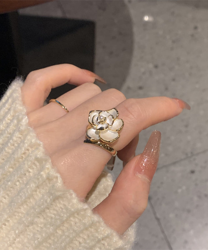Rings Camellia Orange Fashion Pearl Copper FashionChic
