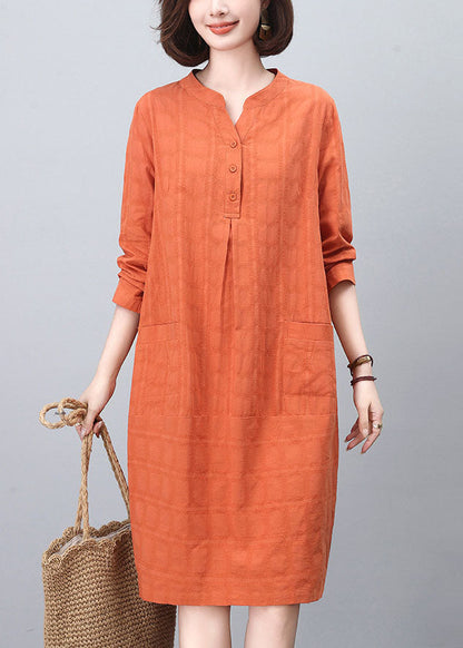 Cotton Collar Orange Dresses Mid Stand Fashion Spring FashionChic