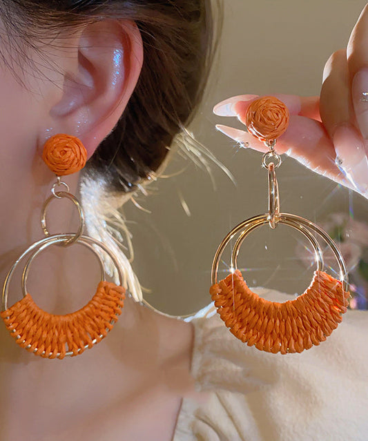 Fashion Orange Sterling Silver Alloy Straw Plaited Article Drop Earrings AB1084 Genistyle Shop