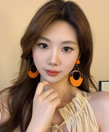 Fashion Orange Sterling Silver Alloy Straw Plaited Article Drop Earrings AB1084 Genistyle Shop