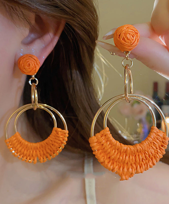 Fashion Orange Sterling Silver Alloy Straw Plaited Article Drop Earrings AB1084 Genistyle Shop